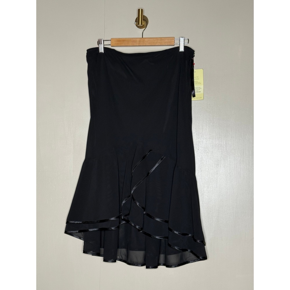 Patra Black High Low Ruffle Midi Skirt Satin Trim Size 16 NWT Evening Formal - Picture 2 of 8